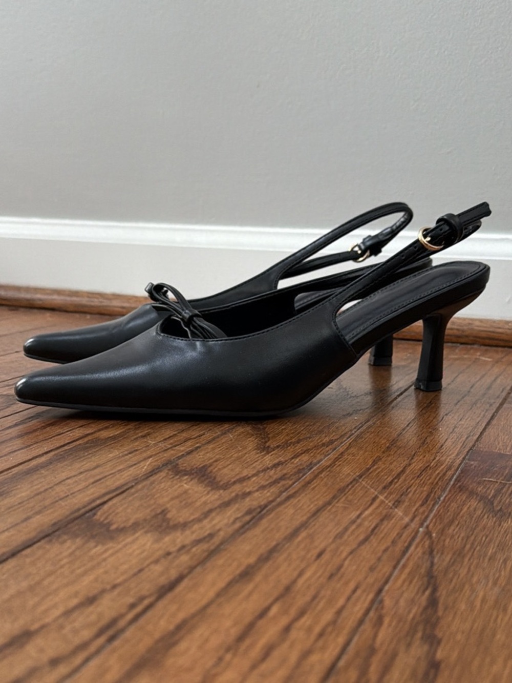 Black Slingback Pointed-Toe Heels